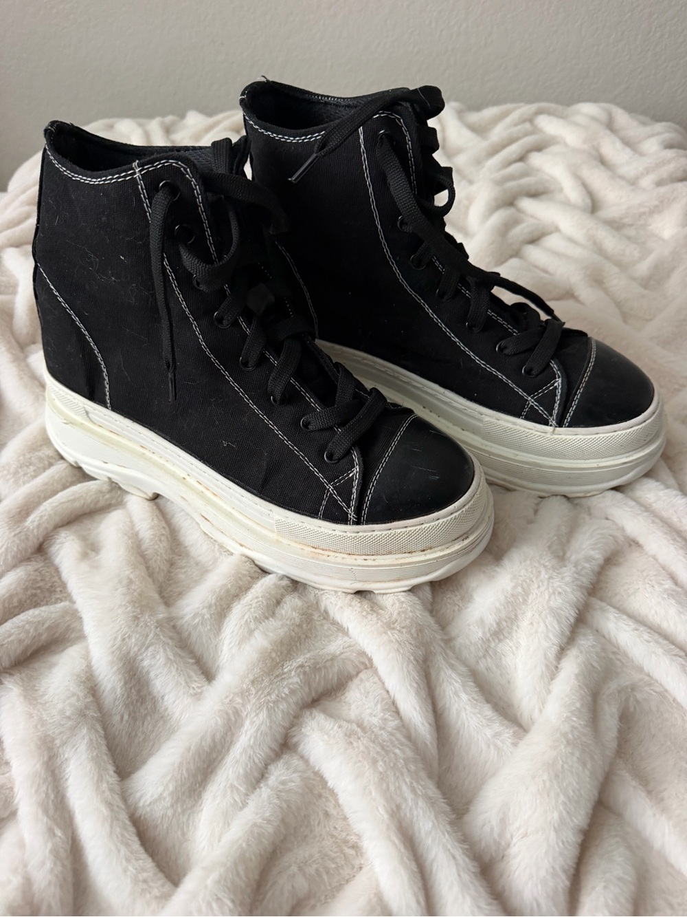 Black Platform High-Top Canvas Sneakers